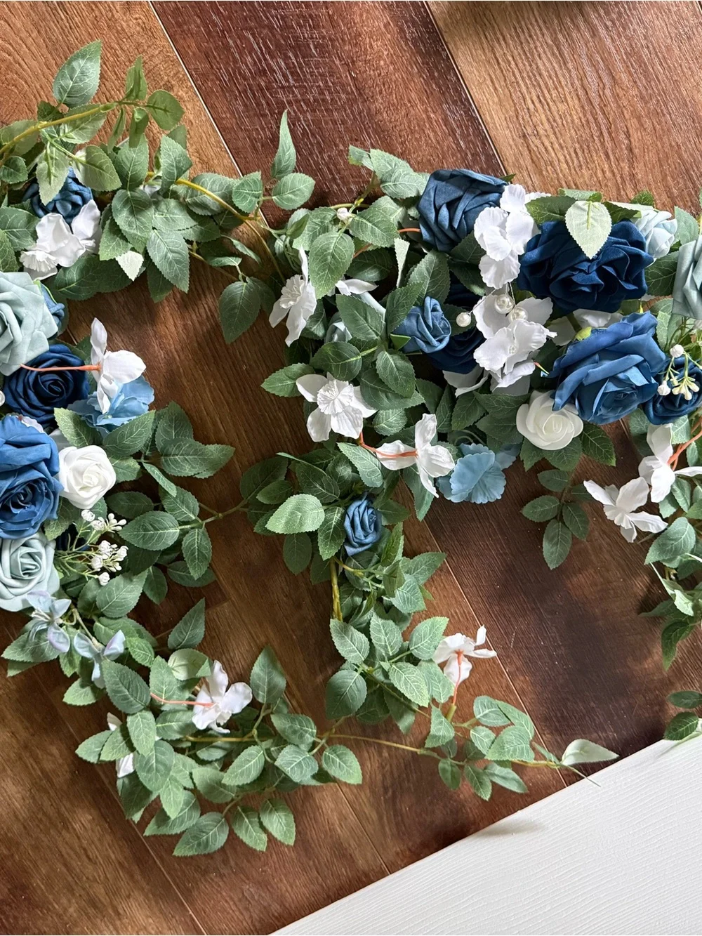 Blue & White Faux Rose Vine Garland by